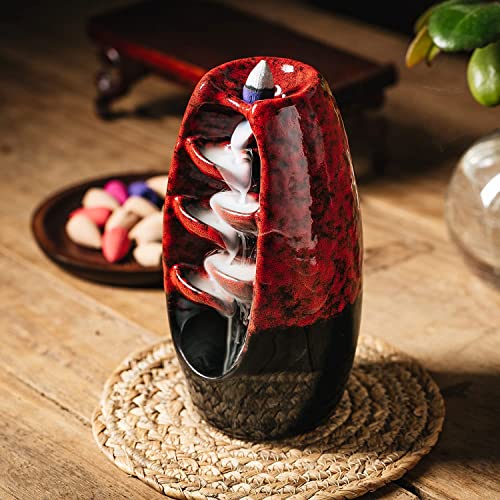 INONE Ceramic Incense Burner with 120 Cones, Waterfall Backflow Incense Holder, Aromatherapy Ornament, Zen Decor, Home Decor, Room Decor (Black)