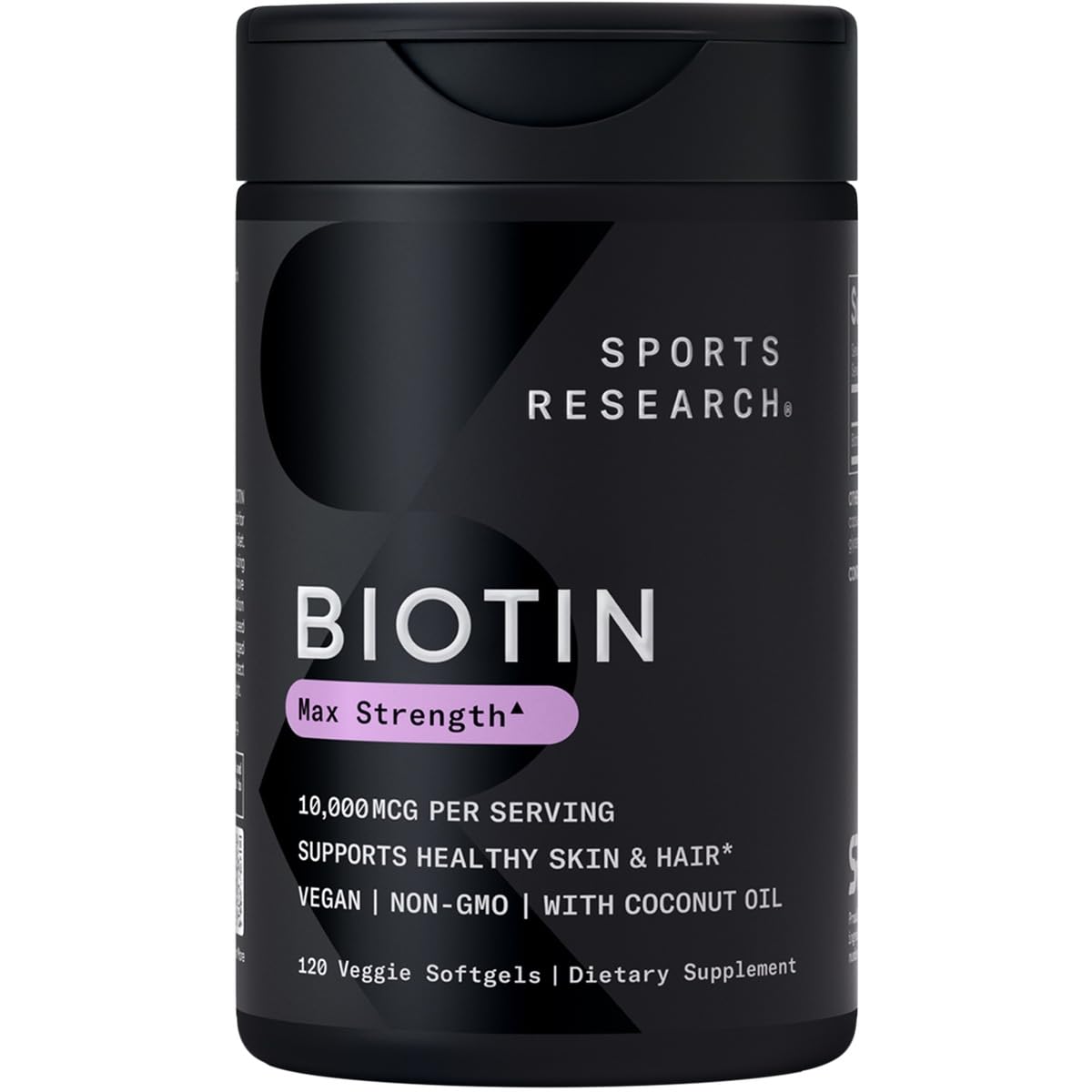 Sports Research® Biotin 10,000mcg with Organic Coconut Oil - Biotin (Vitamin B7) for Healthy Skin and Hair Support* - for Women and Men - Vegan, Non-GMO, Gluten & Soy-Free - 30 Veggie Softgels