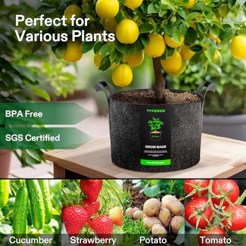 VIVOSUN 5-Pack 5 Gallon Grow Bags Heavy Duty 300G Thickened Nonwoven Plant Fabric Pots with Handles