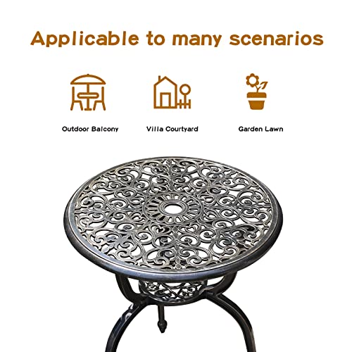JARDIN DE CENTENNIAL Patio Bistro Set.Rust-Resistant Cast Aluminum Bistro Table Set with Umbrella Hole for Backyard (Rose Copper)