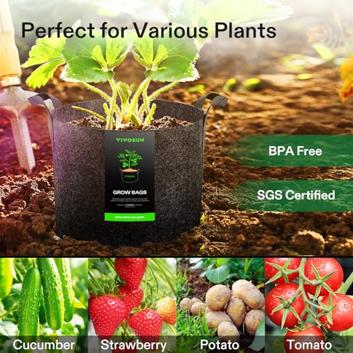 VIVOSUN 5-Pack 5 Gallon Grow Bags Heavy Duty 300G Thickened Nonwoven Plant Fabric Pots with Handles