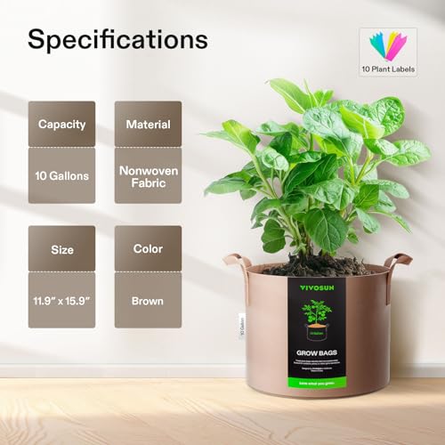 VIVOSUN 5-Pack 5 Gallon Grow Bags Heavy Duty 300G Thickened Nonwoven Plant Fabric Pots with Handles