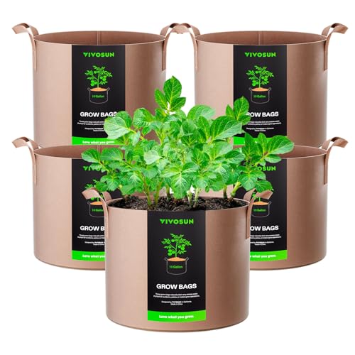 VIVOSUN 5-Pack 5 Gallon Grow Bags Heavy Duty 300G Thickened Nonwoven Plant Fabric Pots with Handles