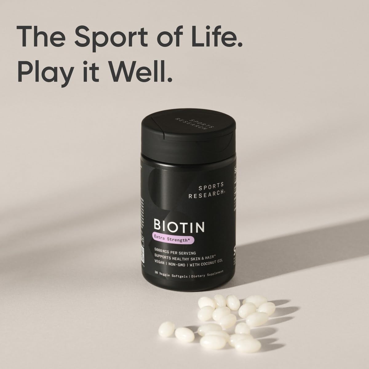 Sports Research® Biotin 10,000mcg with Organic Coconut Oil - Biotin (Vitamin B7) for Healthy Skin and Hair Support* - for Women and Men - Vegan, Non-GMO, Gluten & Soy-Free - 30 Veggie Softgels