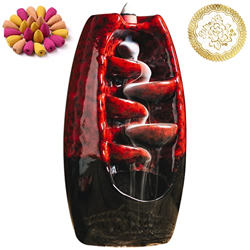 INONE Ceramic Incense Burner with 120 Cones, Waterfall Backflow Incense Holder, Aromatherapy Ornament, Zen Decor, Home Decor, Room Decor (Black)