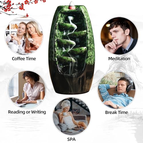 INONE Ceramic Incense Burner with 120 Cones, Waterfall Backflow Incense Holder, Aromatherapy Ornament, Zen Decor, Home Decor, Room Decor (Black)