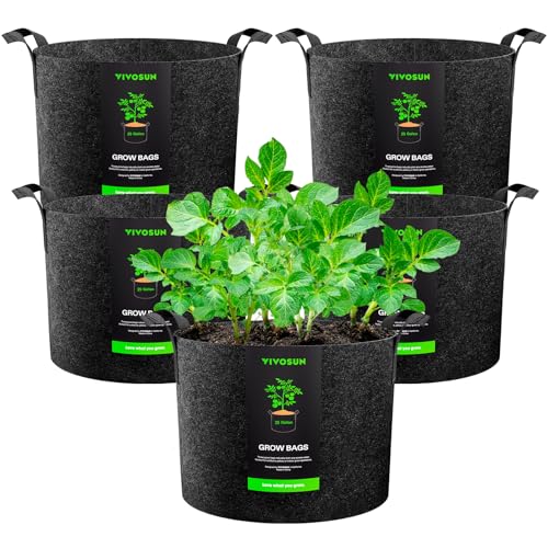 VIVOSUN 5-Pack 5 Gallon Grow Bags Heavy Duty 300G Thickened Nonwoven Plant Fabric Pots with Handles