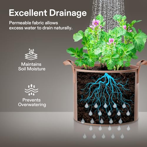 VIVOSUN 5-Pack 5 Gallon Grow Bags Heavy Duty 300G Thickened Nonwoven Plant Fabric Pots with Handles