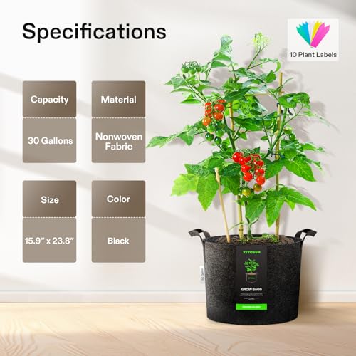 VIVOSUN 5-Pack 5 Gallon Grow Bags Heavy Duty 300G Thickened Nonwoven Plant Fabric Pots with Handles