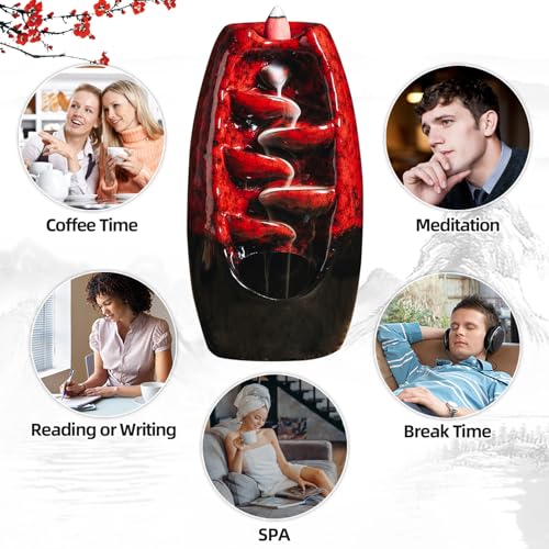 INONE Ceramic Incense Burner with 120 Cones, Waterfall Backflow Incense Holder, Aromatherapy Ornament, Zen Decor, Home Decor, Room Decor (Black)