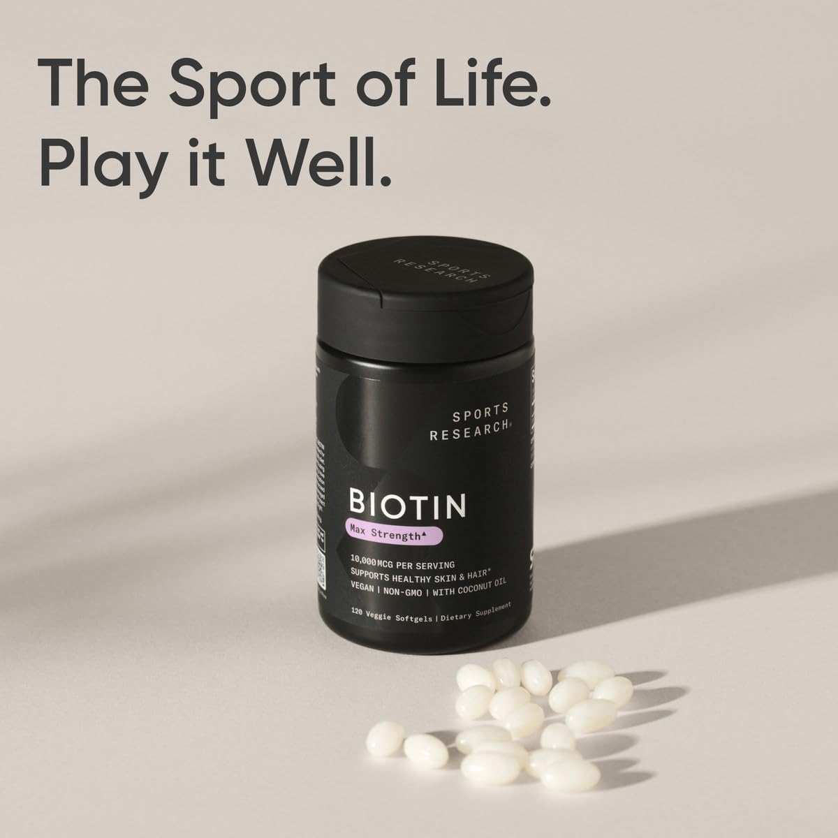 Sports Research® Biotin 10,000mcg with Organic Coconut Oil - Biotin (Vitamin B7) for Healthy Skin and Hair Support* - for Women and Men - Vegan, Non-GMO, Gluten & Soy-Free - 30 Veggie Softgels