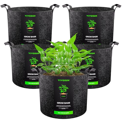 VIVOSUN 5-Pack 5 Gallon Grow Bags Heavy Duty 300G Thickened Nonwoven Plant Fabric Pots with Handles