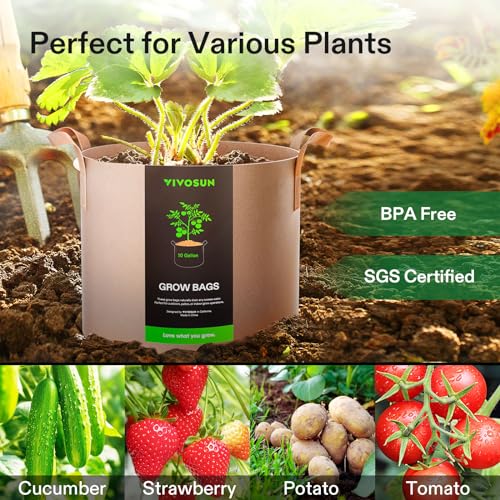 VIVOSUN 5-Pack 5 Gallon Grow Bags Heavy Duty 300G Thickened Nonwoven Plant Fabric Pots with Handles
