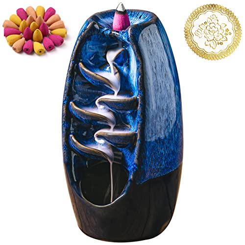 INONE Ceramic Incense Burner with 120 Cones, Waterfall Backflow Incense Holder, Aromatherapy Ornament, Zen Decor, Home Decor, Room Decor (Black)