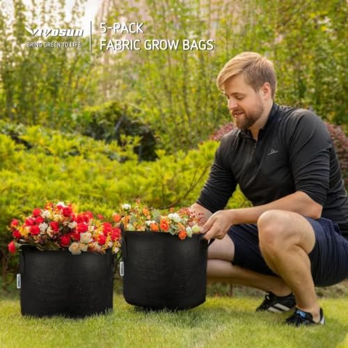 VIVOSUN 5-Pack 5 Gallon Grow Bags Heavy Duty 300G Thickened Nonwoven Plant Fabric Pots with Handles