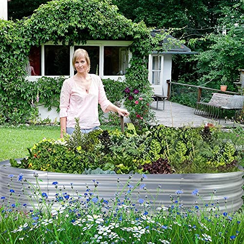 Land Guard Galvanized Raised Garden Bed Kit, Galvanized Planter Garden Boxes Outdoor, Oval Large Metal for Vegetables…………