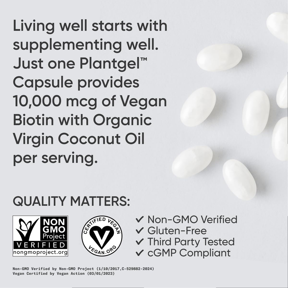 Sports Research® Biotin 10,000mcg with Organic Coconut Oil - Biotin (Vitamin B7) for Healthy Skin and Hair Support* - for Women and Men - Vegan, Non-GMO, Gluten & Soy-Free - 30 Veggie Softgels