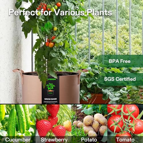 VIVOSUN 5-Pack 5 Gallon Grow Bags Heavy Duty 300G Thickened Nonwoven Plant Fabric Pots with Handles