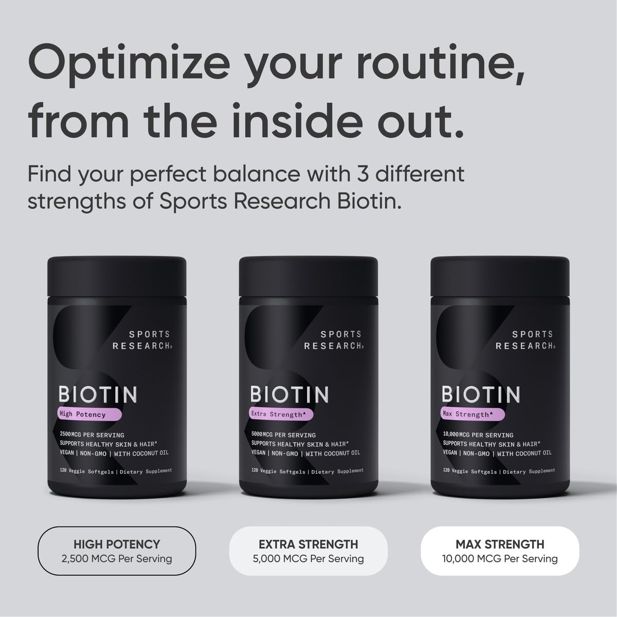 Sports Research® Biotin 10,000mcg with Organic Coconut Oil - Biotin (Vitamin B7) for Healthy Skin and Hair Support* - for Women and Men - Vegan, Non-GMO, Gluten & Soy-Free - 30 Veggie Softgels