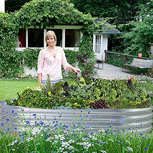 Land Guard Galvanized Raised Garden Bed Kit, Galvanized Planter Garden Boxes Outdoor, Oval Large Metal for Vegetables…………