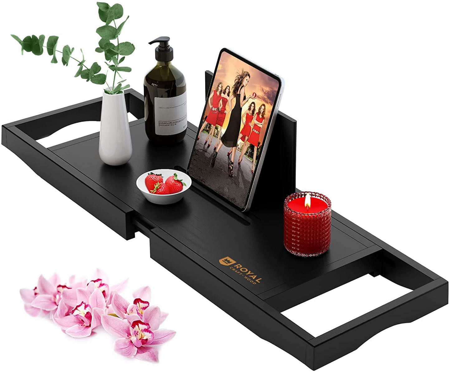 ROYAL CRAFT WOOD Premium Foldable Bathtub Tray - Wood Bath Tray for Tub, Bamboo Shelf, Expandable Bath Table Trays, Bathtub & Bathroom Accessories for New Home & Mothers Day & Birthday Gifts for Mom