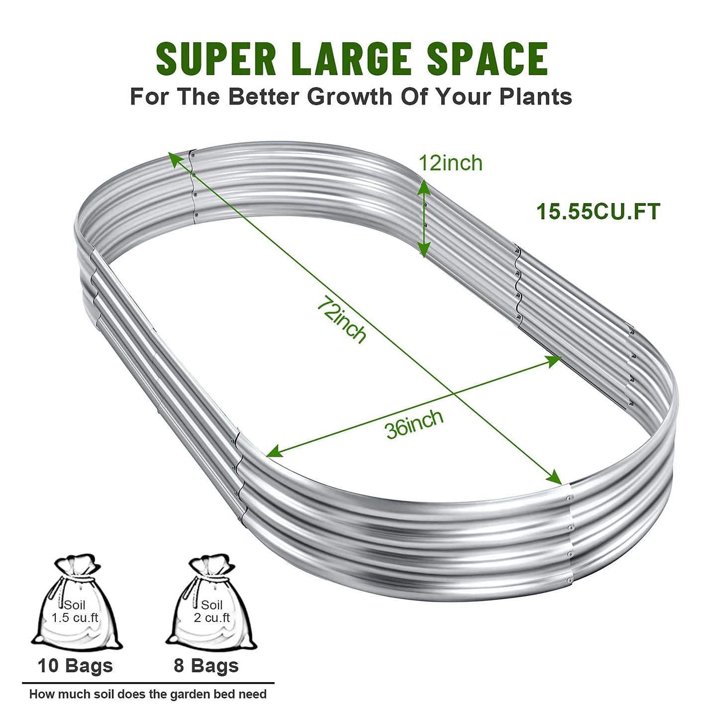 Land Guard Galvanized Raised Garden Bed Kit, Galvanized Planter Garden Boxes Outdoor, Oval Large Metal for Vegetables…………