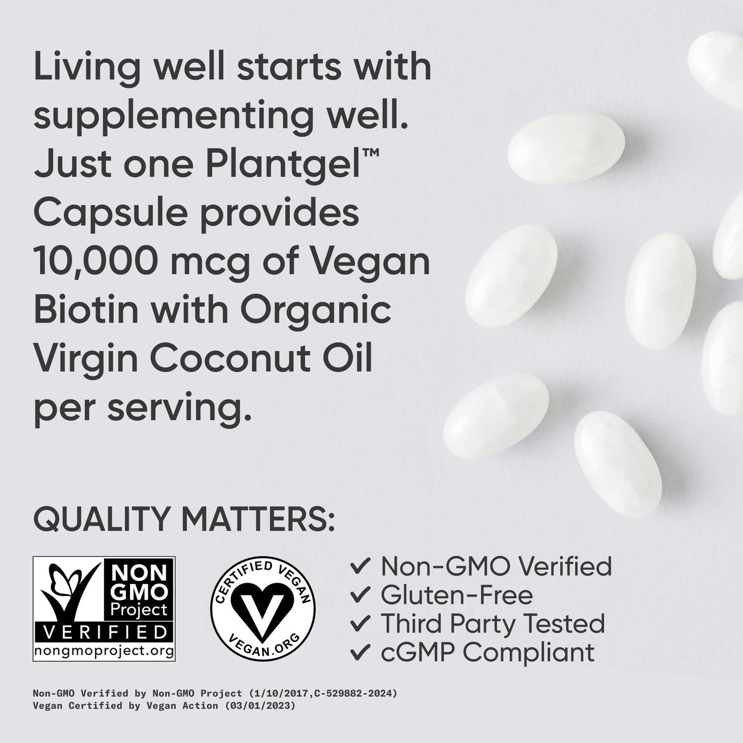 Sports Research® Biotin 10,000mcg with Organic Coconut Oil - Biotin (Vitamin B7) for Healthy Skin and Hair Support* - for Women and Men - Vegan, Non-GMO, Gluten & Soy-Free - 30 Veggie Softgels