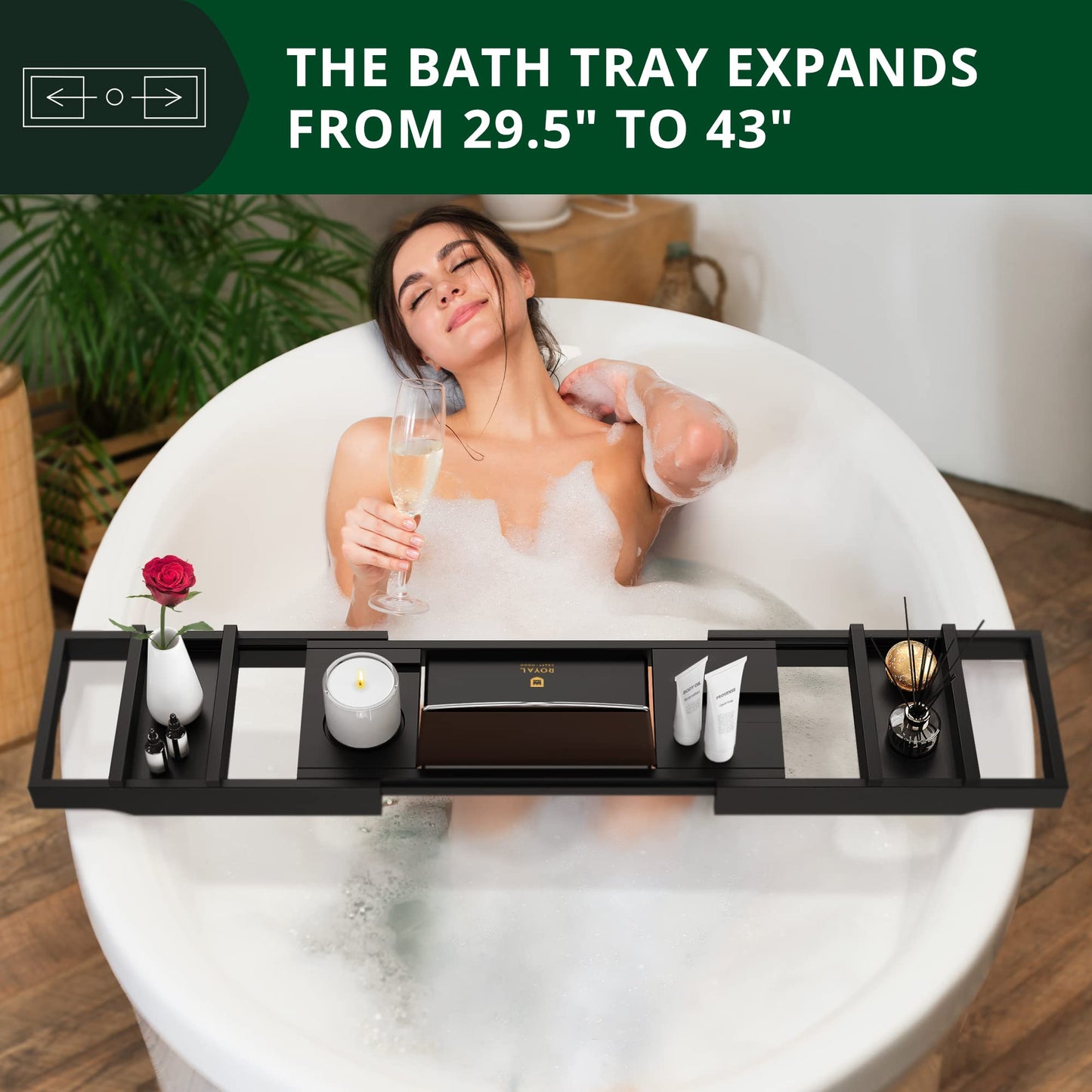 ROYAL CRAFT WOOD Premium Foldable Bathtub Tray - Wood Bath Tray for Tub, Bamboo Shelf, Expandable Bath Table Trays, Bathtub & Bathroom Accessories for New Home & Mothers Day & Birthday Gifts for Mom