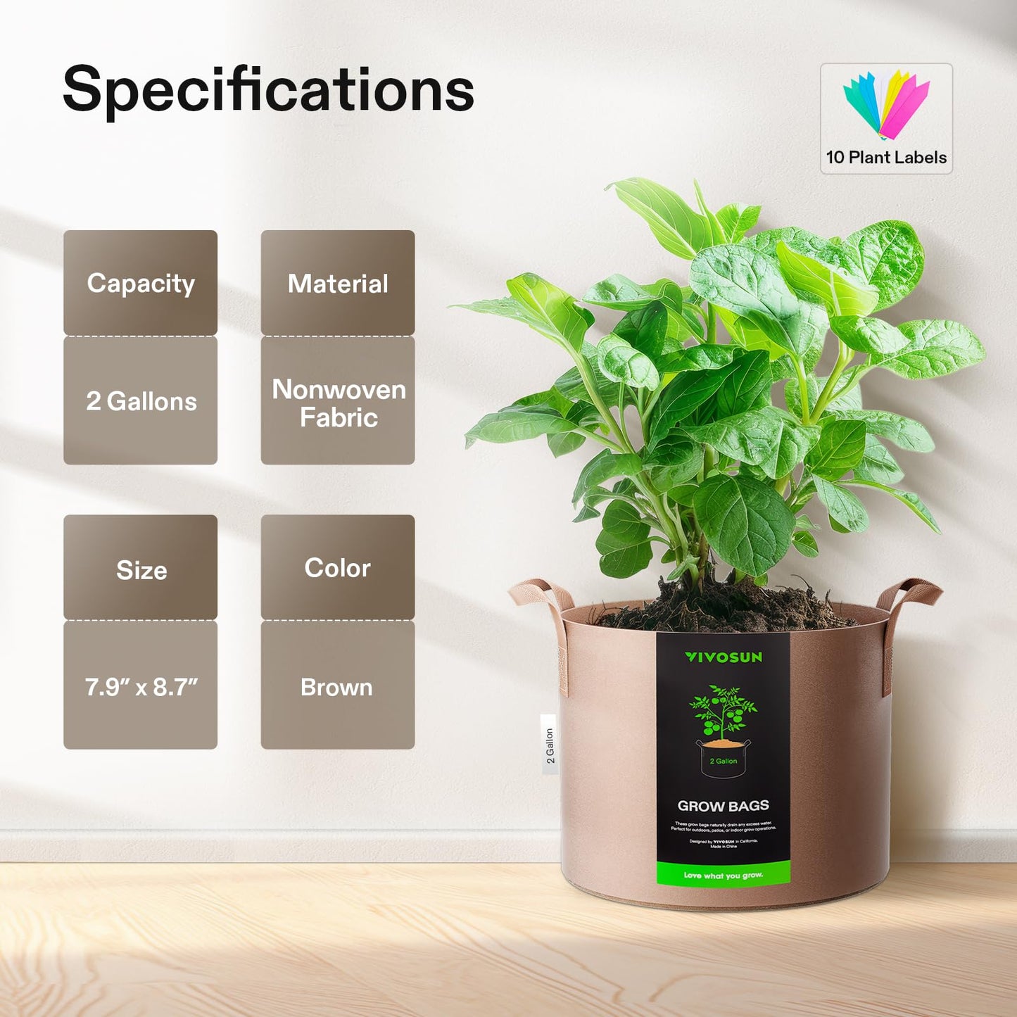VIVOSUN 5-Pack 5 Gallon Grow Bags Heavy Duty 300G Thickened Nonwoven Plant Fabric Pots with Handles