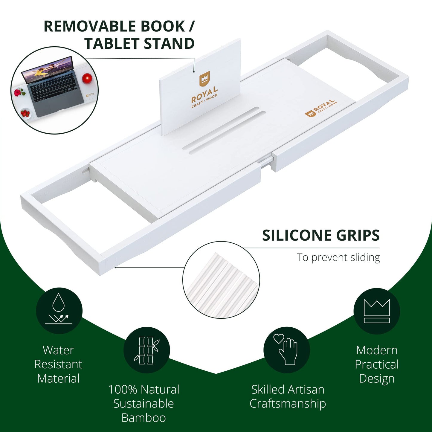 ROYAL CRAFT WOOD Premium Foldable Bathtub Tray - Wood Bath Tray for Tub, Bamboo Shelf, Expandable Bath Table Trays, Bathtub & Bathroom Accessories for New Home & Mothers Day & Birthday Gifts for Mom