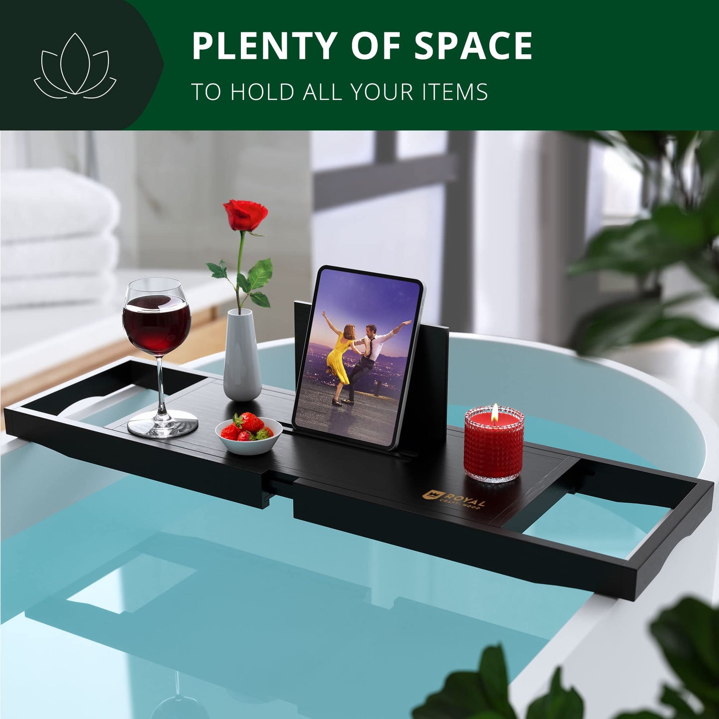 ROYAL CRAFT WOOD Premium Foldable Bathtub Tray - Wood Bath Tray for Tub, Bamboo Shelf, Expandable Bath Table Trays, Bathtub & Bathroom Accessories for New Home & Mothers Day & Birthday Gifts for Mom