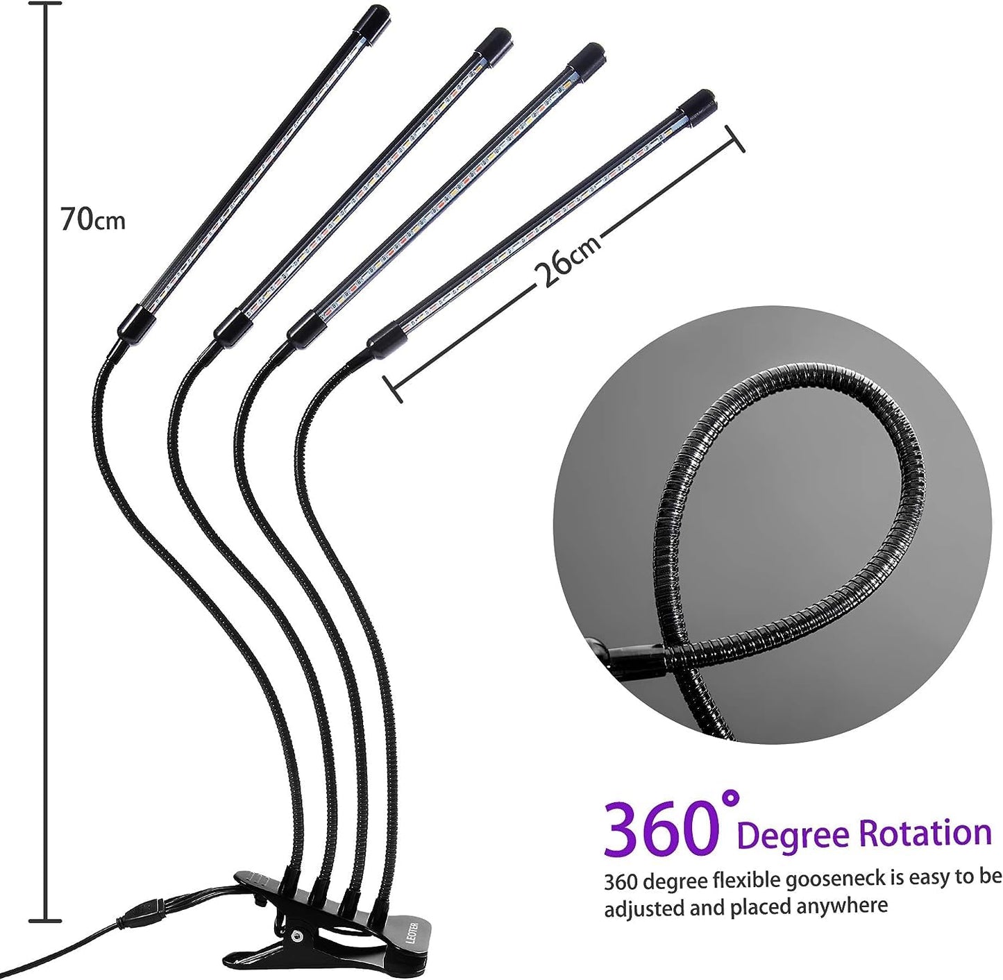 Grow Light for Indoor Plants - Upgraded Version 80 LED Lamps with Full Spectrum & Red Blue Spectrum, 3/9/12H Timer, 10 Dimmable Level, Adjustable Gooseneck,3 Switch Modes