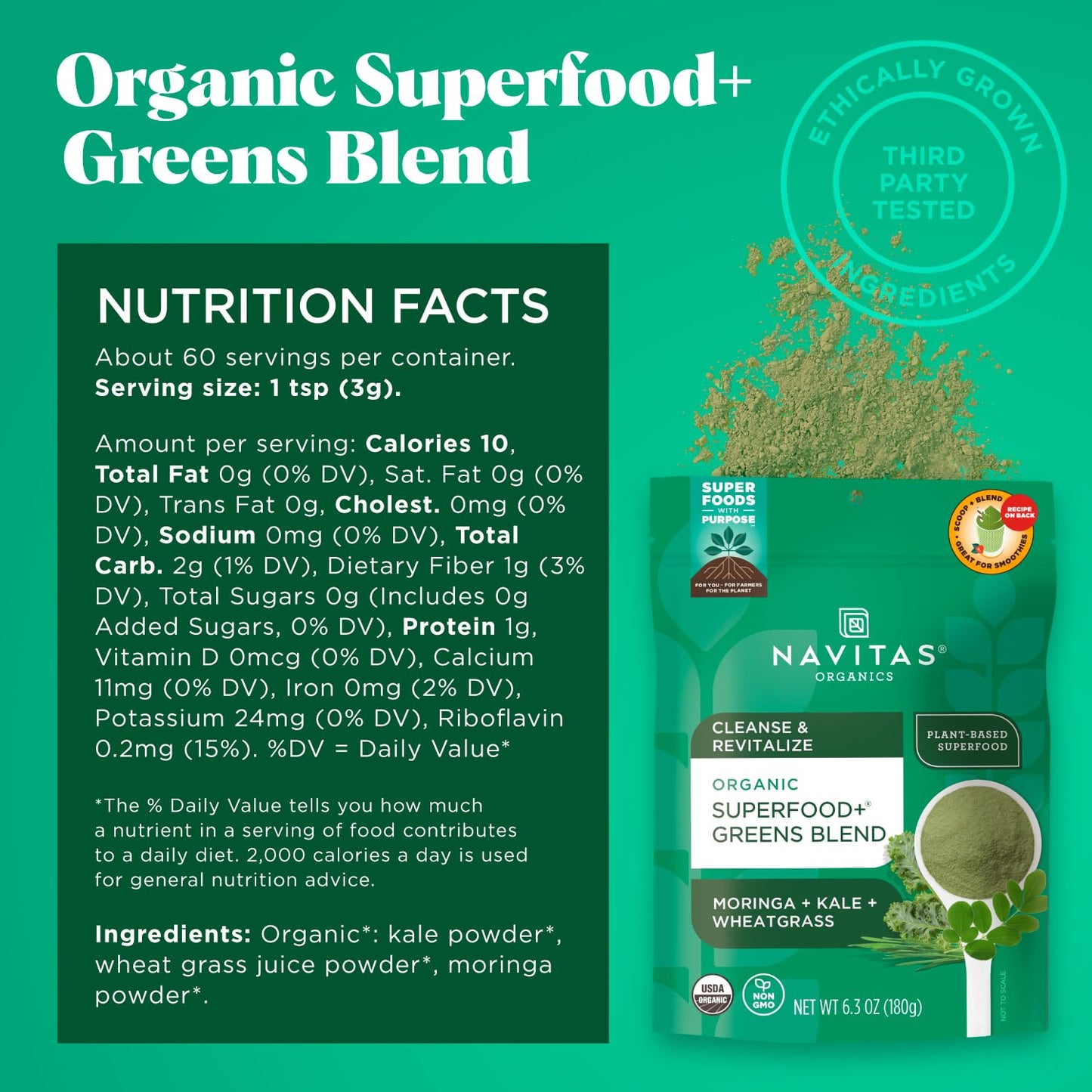 Navitas Organics Superfood+ Adaptogen Blend for Stress Support (Maca + Reishi + Ashwagandha), 6.3oz Bag, 30 Servings — Organic, Non-GMO, Vegan, Gluten-Free, Keto & Paleo.