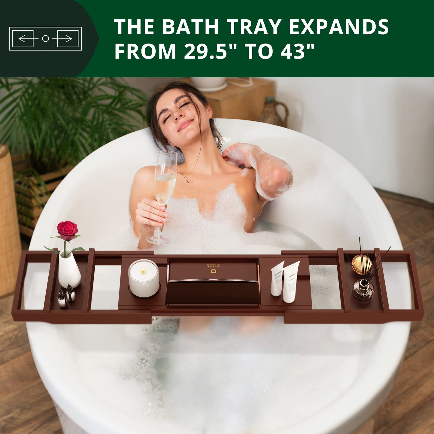 ROYAL CRAFT WOOD Premium Foldable Bathtub Tray - Wood Bath Tray for Tub, Bamboo Shelf, Expandable Bath Table Trays, Bathtub & Bathroom Accessories for New Home & Mothers Day & Birthday Gifts for Mom