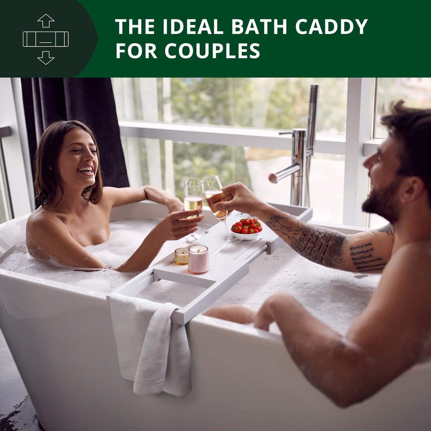 ROYAL CRAFT WOOD Premium Foldable Bathtub Tray - Wood Bath Tray for Tub, Bamboo Shelf, Expandable Bath Table Trays, Bathtub & Bathroom Accessories for New Home & Mothers Day & Birthday Gifts for Mom