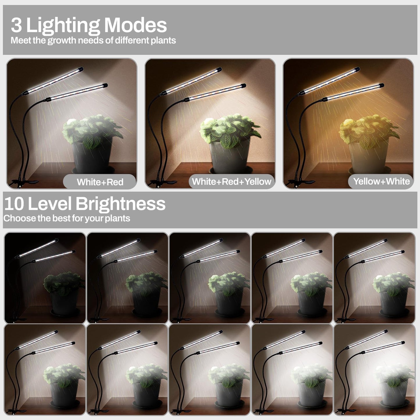 Grow Light for Indoor Plants - Upgraded Version 80 LED Lamps with Full Spectrum & Red Blue Spectrum, 3/9/12H Timer, 10 Dimmable Level, Adjustable Gooseneck,3 Switch Modes