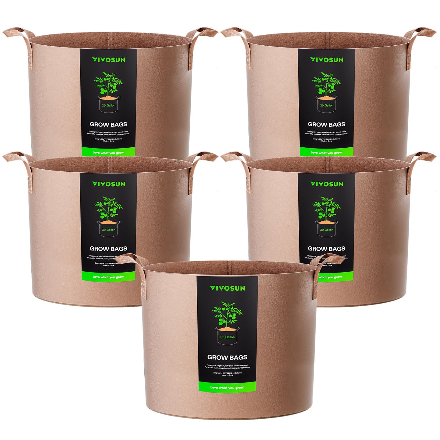VIVOSUN 5-Pack 5 Gallon Grow Bags Heavy Duty 300G Thickened Nonwoven Plant Fabric Pots with Handles
