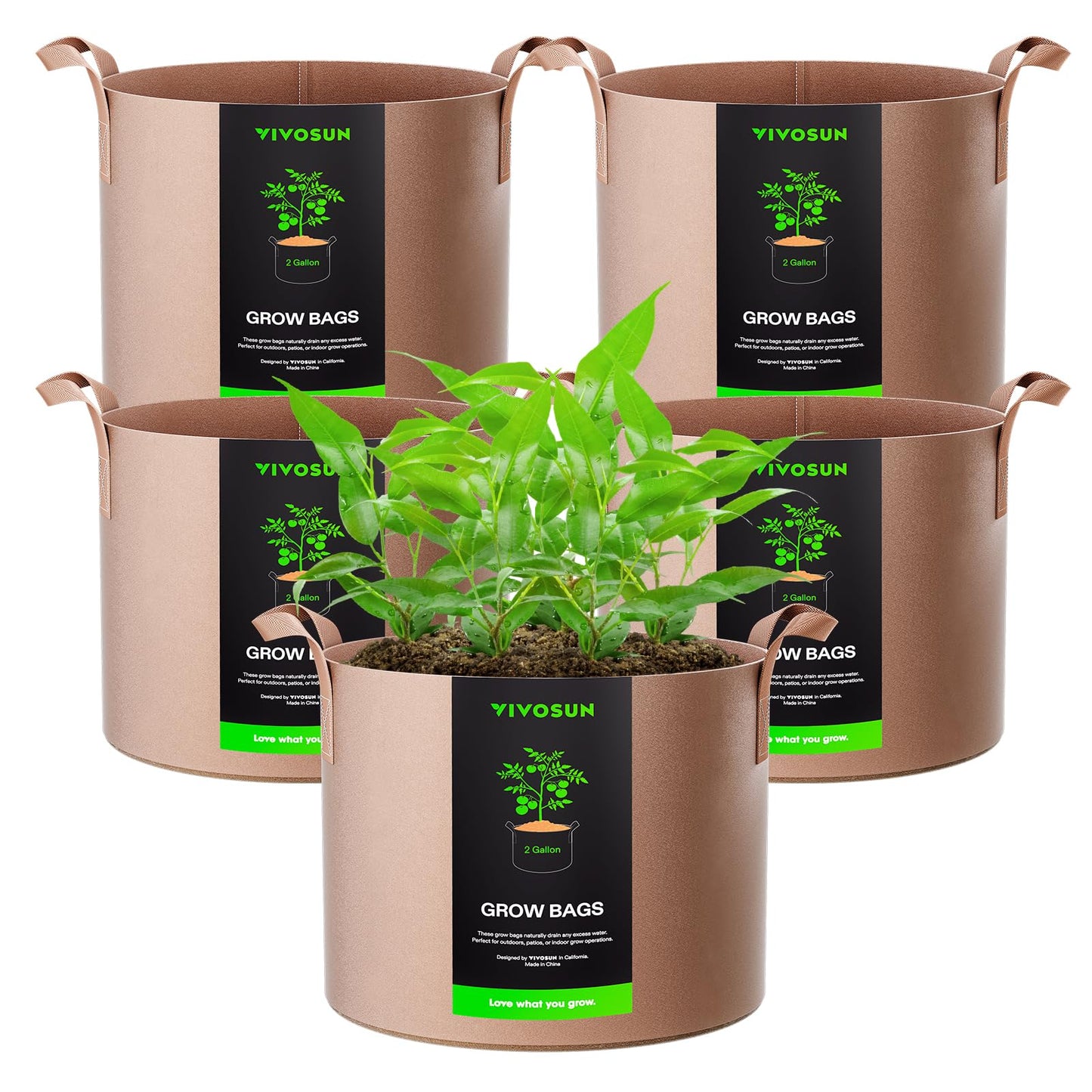 VIVOSUN 5-Pack 5 Gallon Grow Bags Heavy Duty 300G Thickened Nonwoven Plant Fabric Pots with Handles
