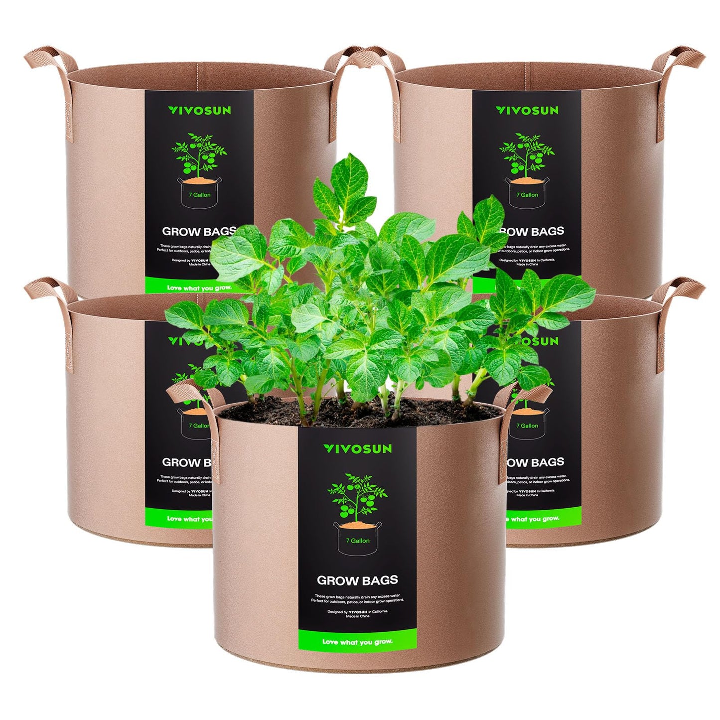 VIVOSUN 5-Pack 5 Gallon Grow Bags Heavy Duty 300G Thickened Nonwoven Plant Fabric Pots with Handles