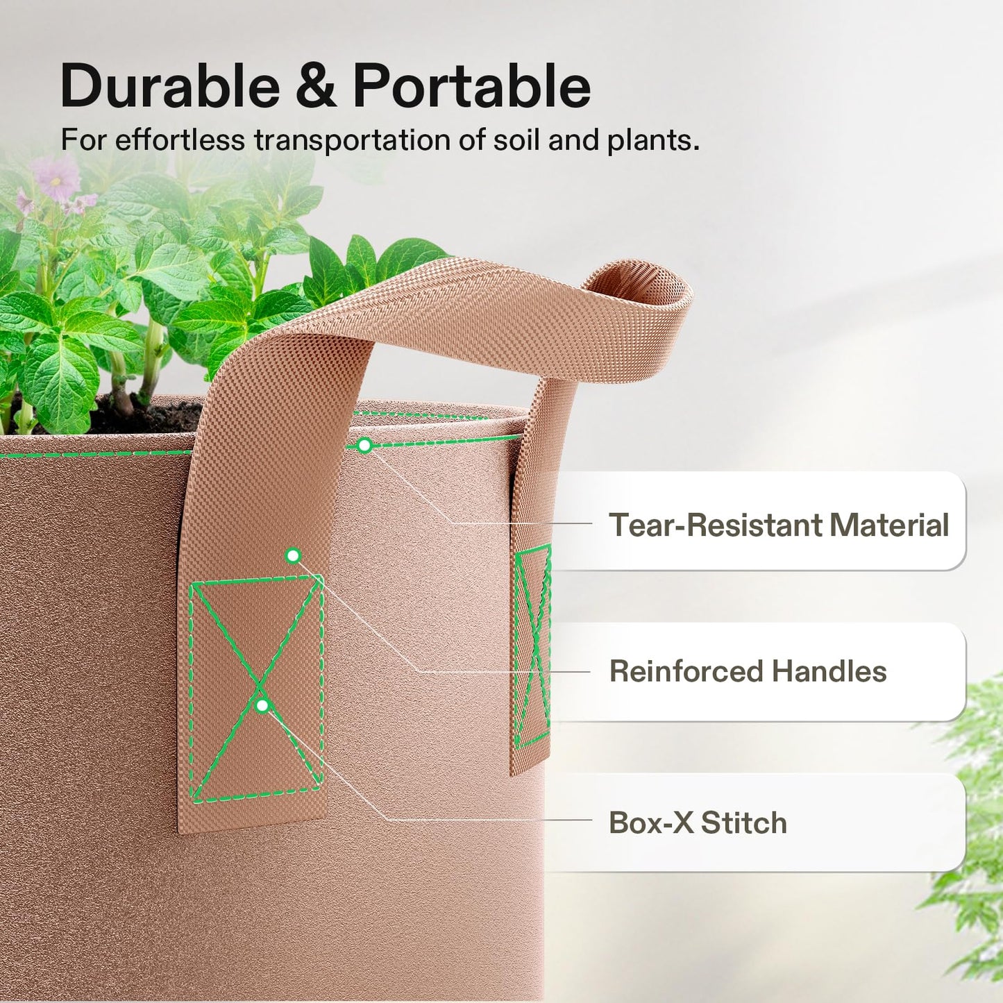 VIVOSUN 5-Pack 5 Gallon Grow Bags Heavy Duty 300G Thickened Nonwoven Plant Fabric Pots with Handles