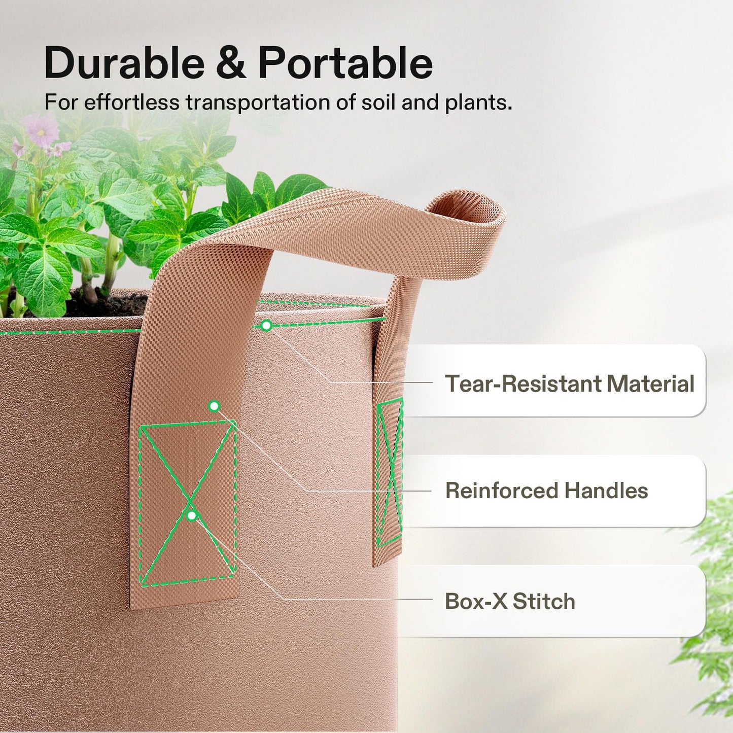 VIVOSUN 5-Pack 5 Gallon Grow Bags Heavy Duty 300G Thickened Nonwoven Plant Fabric Pots with Handles