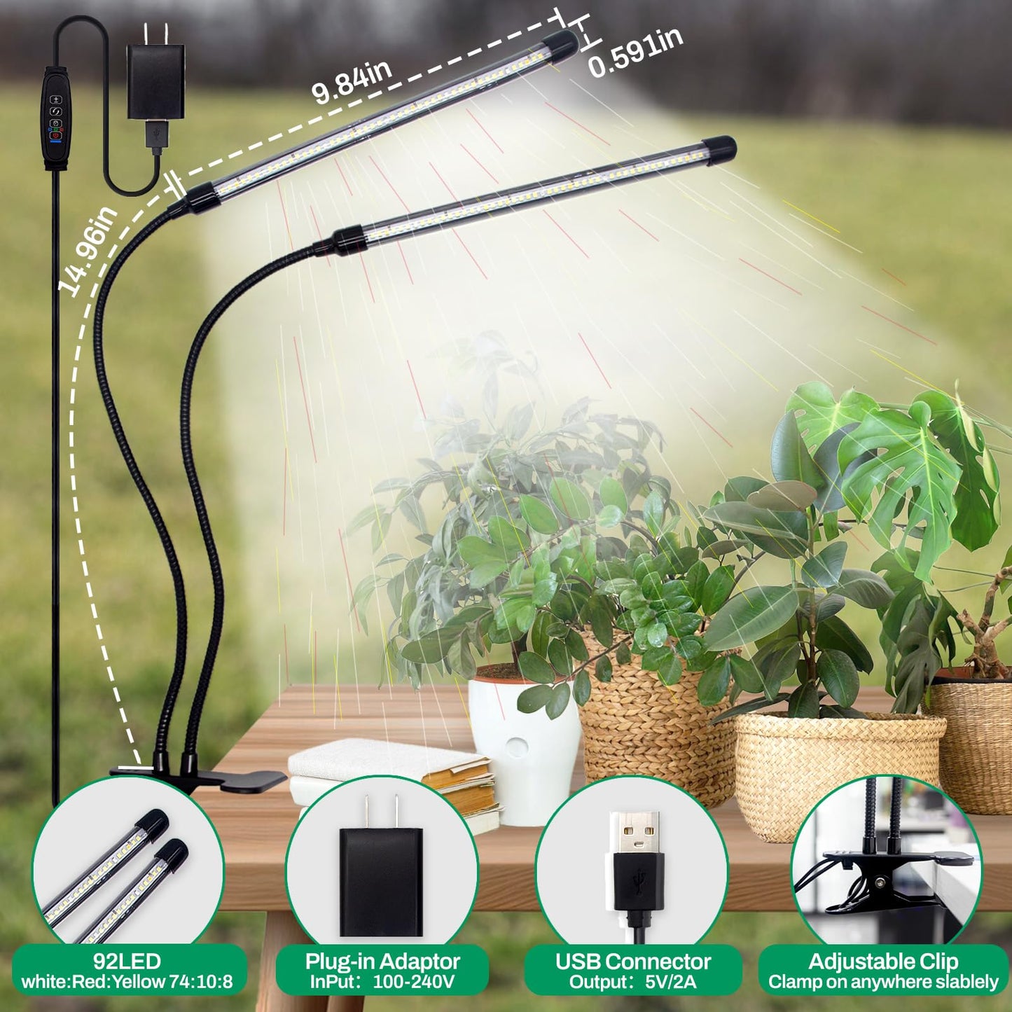 Grow Light for Indoor Plants - Upgraded Version 80 LED Lamps with Full Spectrum & Red Blue Spectrum, 3/9/12H Timer, 10 Dimmable Level, Adjustable Gooseneck,3 Switch Modes