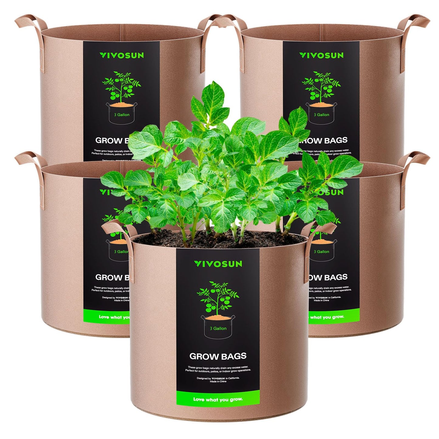 VIVOSUN 5-Pack 5 Gallon Grow Bags Heavy Duty 300G Thickened Nonwoven Plant Fabric Pots with Handles