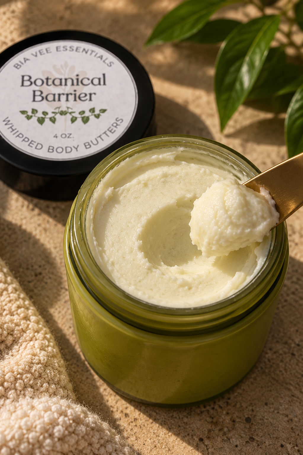 Creamy texture of Bia Vee Essentials Botanical Barrier Whipped Body Butter