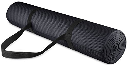 Yoga Mat with Carrying Strap | All Purpose High Density Non-Slip Exercise , 64", Black