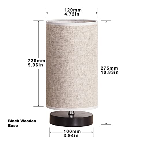 Fabric Wooden Table Lamp for Bedroom Living Room Office Study | Cylinder Black Base