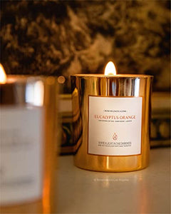 Benevolence LA Eucalyptus & Orange Wood Wick Fall Candle - Scented Soy Candles | Aromatherapy Gold Jar Candle Small - 6 oz