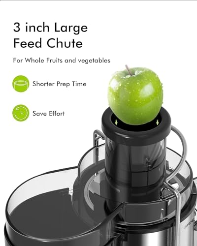 SiFENE Juicer Machine 3" Mouth for Whole Veggies & Fruits | Easy to Clean | BPA Free | Durable Stainless Steel Kitchen Juicer