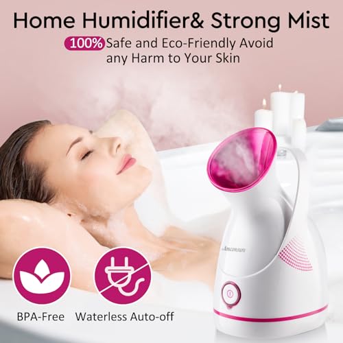 Nano Ionic Face Steamer | Warm Mist Steamer for Face Home Sauna SPA | Face Humidifier Steamer for Facial | Deep Cleaning | Unclogs Pores Sinuses | 5 Piece Stainless Steel Skin Kit