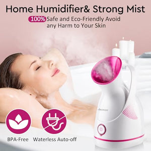 Nano Ionic Face Steamer | Warm Mist Steamer for Face Home Sauna SPA | Face Humidifier Steamer for Facial | Deep Cleaning | Unclogs Pores Sinuses | 5 Piece Stainless Steel Skin Kit